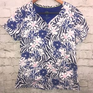 Healing Hands Floral Short Sleeve Scrub Top Medium